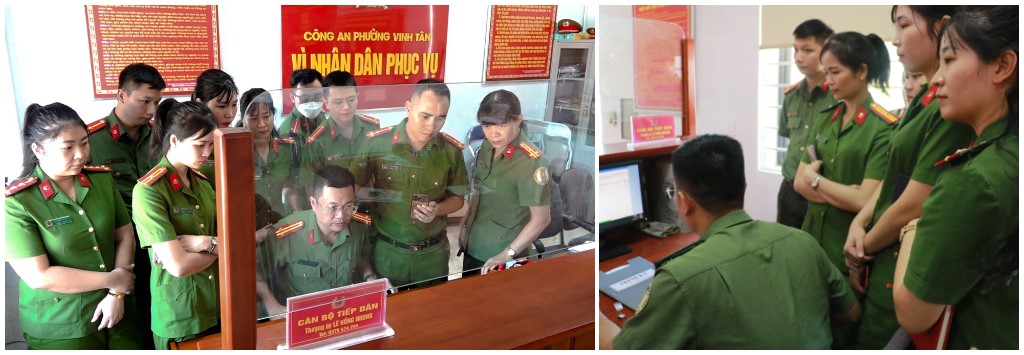 Tổ công tác Phòng Quản lý xuất nhập cảnh trực tiếp hướng dẫn Công an cấp phường, xã ngay trên hệ thống của đơn vị