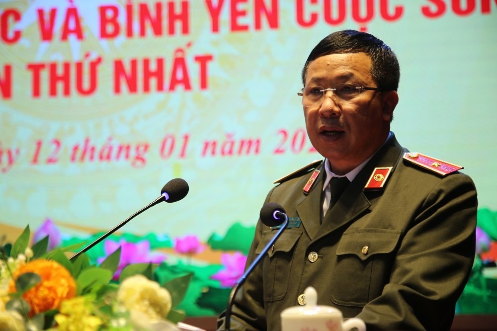 Đồng chí Thiếu tướng, NSND Nguyễn Công Bẩy, Phó Cục trưởng Cục Công tác Đảng và công tác Chính trị Bộ Công an, Phó trưởng Ban tổ chức phát biểu khai mạc