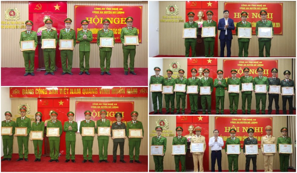 Lãnh đạo Công an tỉnh và Huyện uỷ, UBND huyện trao thưởng cho các tập thể, cá nhân đạt thành tích xuất sắc