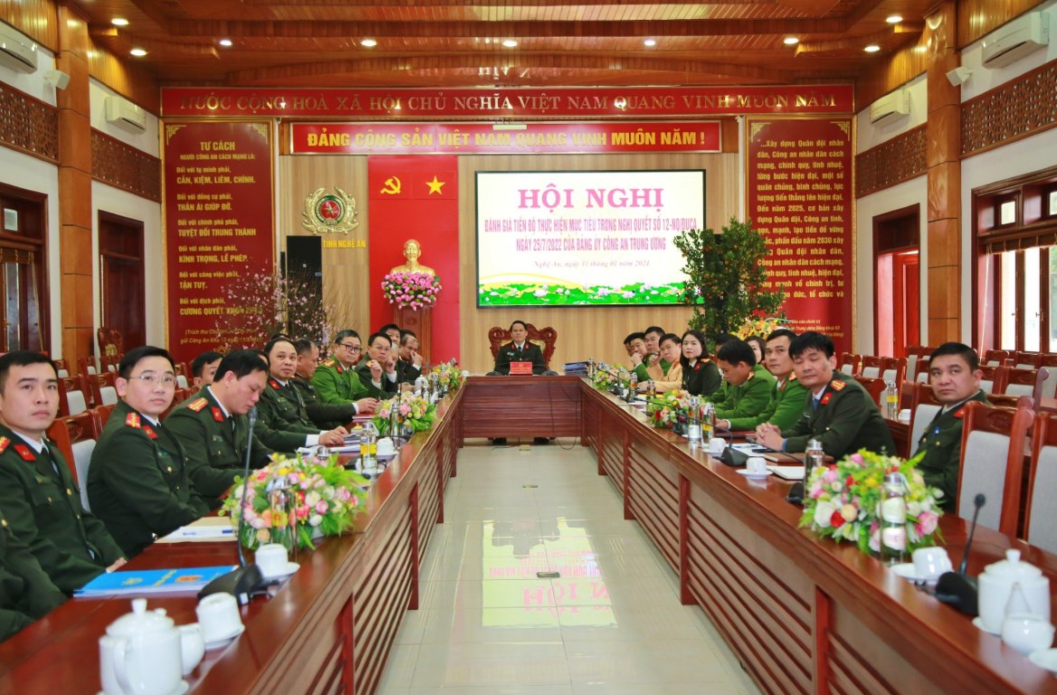 Toàn cảnh hội nghị tại điểm cầu Công an Nghệ An