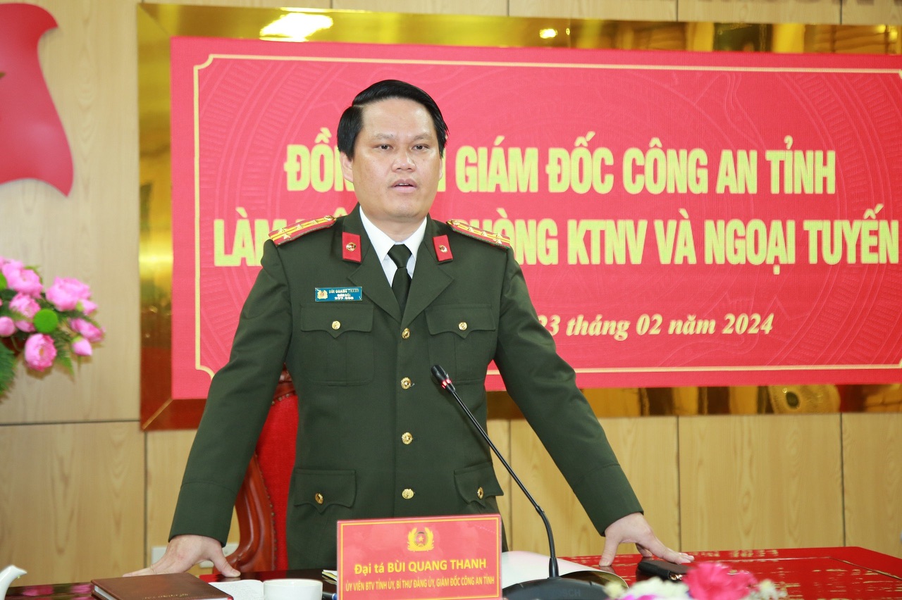 Đồng chí Đại tá Bùi Quang Thanh - Giám đốc Công an tỉnh phát biểu chỉ đạo