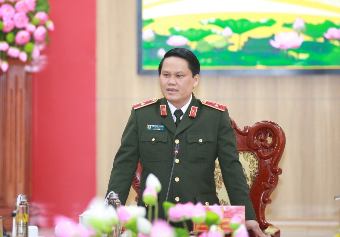 Đồng chí Thiếu tướng Bùi Quang Thanh, Giám đốc Công an tỉnh phát biểu chỉ đạo tại Hội nghị