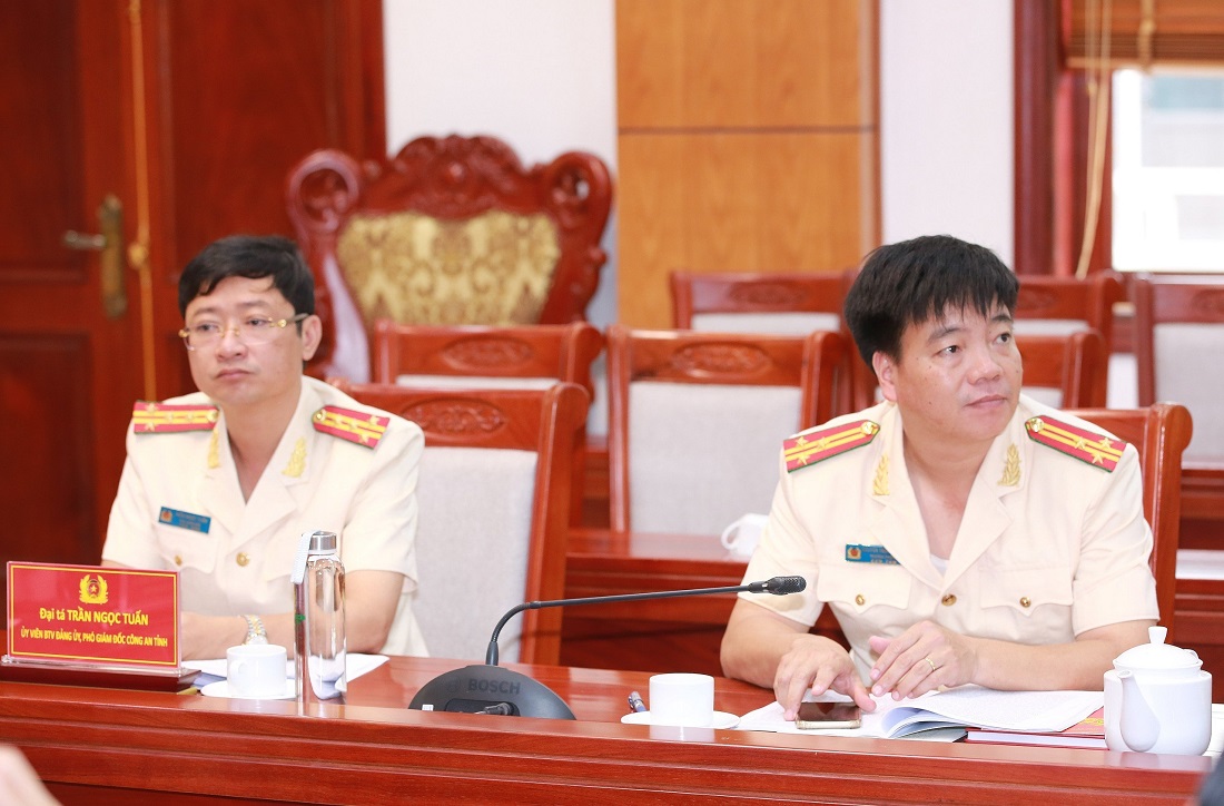 Các đại biểu tham dự Hội nghị tại điểm cầu Công an tỉnh Nghệ An