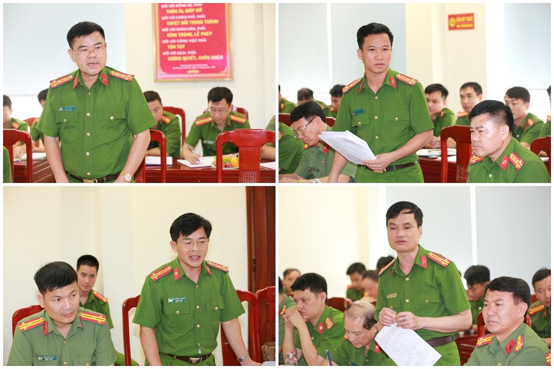 Lãnh đạo các phòng chức năng Công an tỉnh phát biểu
