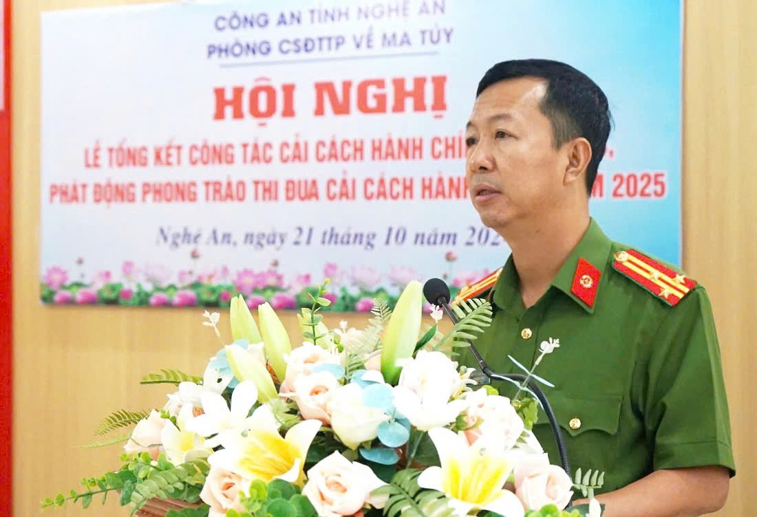 Đại diện Lãnh đạo Phòng Cảnh sát điều tra tội phạm về ma túy phát biểu