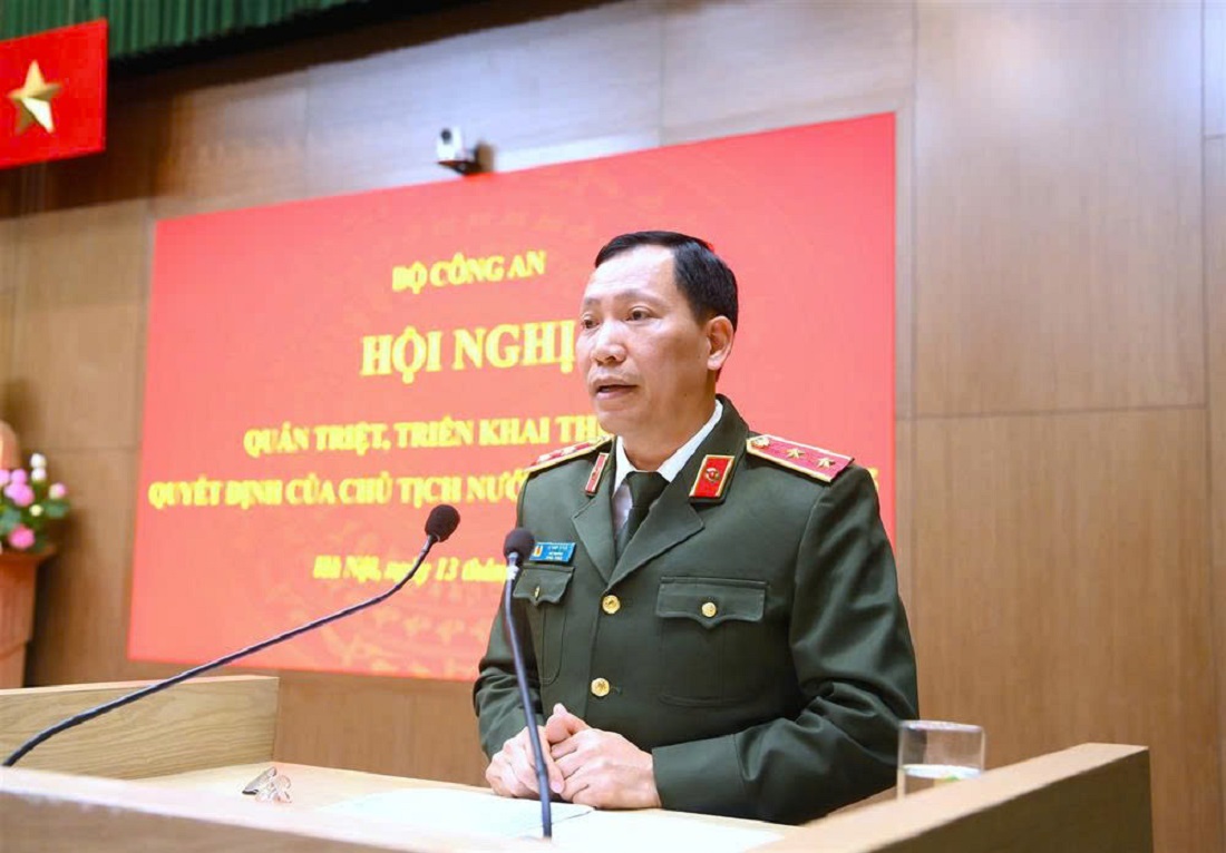 Đồng chí Trung tướng Lê Văn Tuyến, Thứ trưởng Bộ Công an phát biểu chỉ đạo Hội nghị