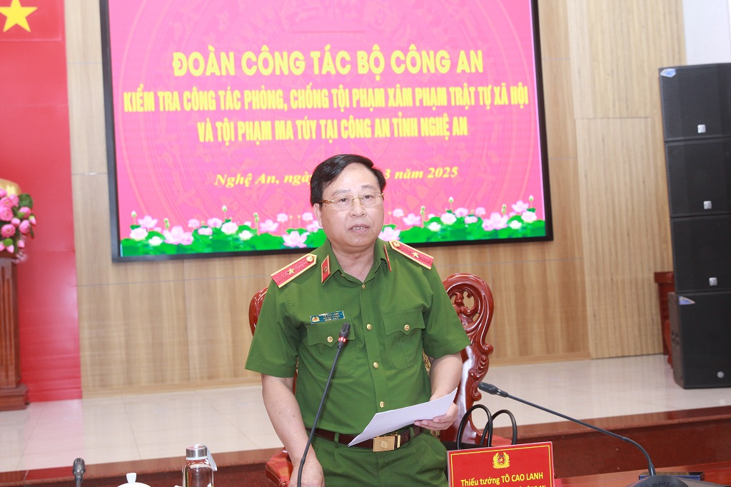 Đồng chí Thiếu tướng Tô Cao Lanh, Phó Cục trưởng Cục Cảnh sát Hình sự   - Bộ Công an phát biểu chỉ đạo tại Hội nghị