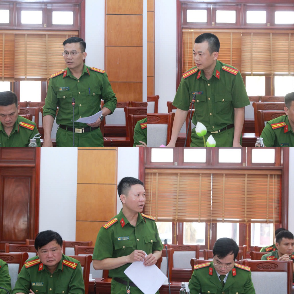 Đại diện lãnh đạo Công an các phường, xã thảo luận những khó khăn vướng mắc về công tác đấu tranh phòng, chống tội phạm xâm phạm trật tự xã hội và tội phạm ma túy trên địa bàn quản lý