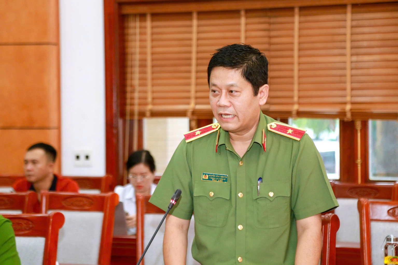 Đồng chí Thiếu tướng Nguyễn Hồng Nguyên - Phó Chánh Văn phòng Bộ Công an phát biểu chỉ đạo