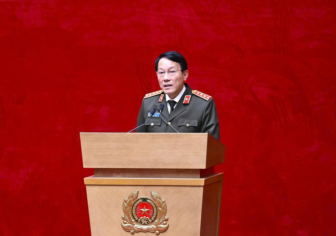 Đồng chí Đại tướng Lương Tam Quang, Bộ trưởng Bộ Công an phát biểu chỉ đạo tại Hội nghị