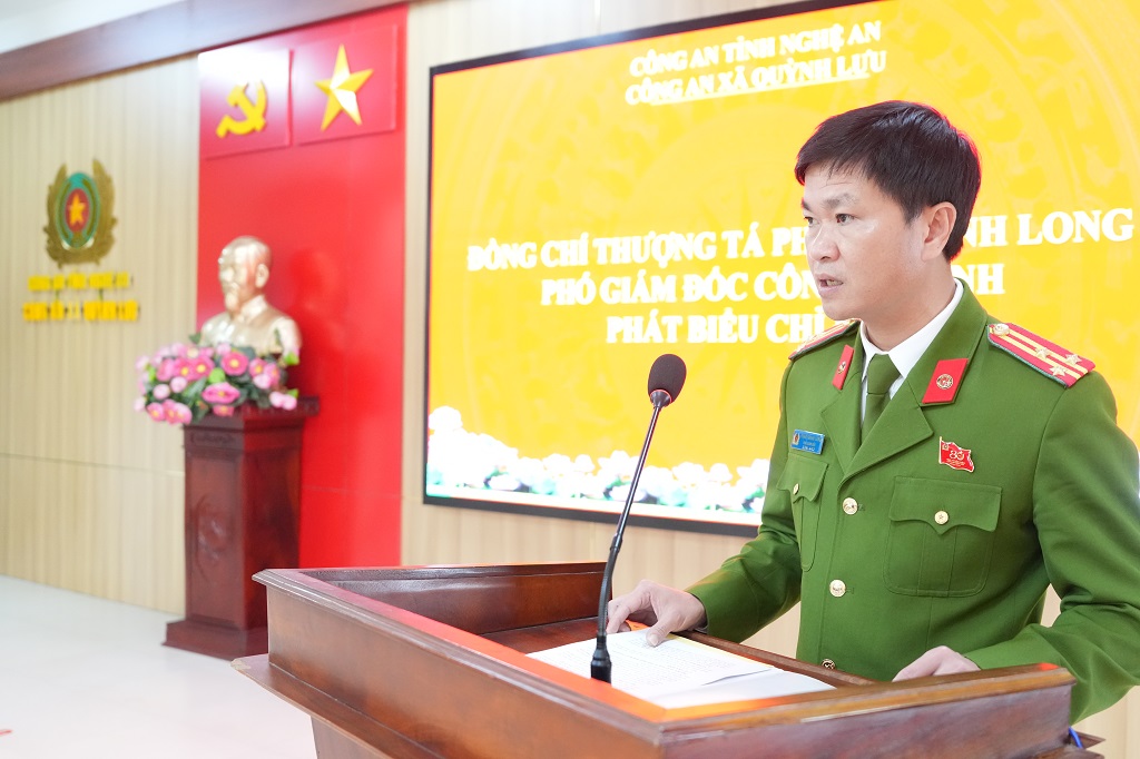 Đồng chí Thượng tá Phạm Thành Long, Ủy viên Ban Thường vụ Đảng ủy, Phó Giám đốc Công an tỉnh phát biểu chỉ đạo tại Hội nghị