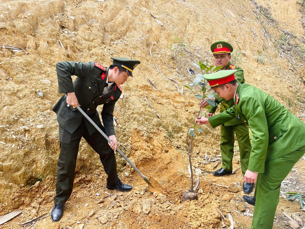 Công an xã Tam Thái hưởng ứng Tết trồng cây