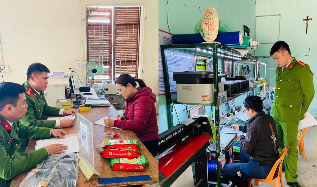 Công an xã Lam Thành tuyên truyền, vận động cơ sở in ấn, photocopy ký cam kết chấp hành quy định của pháp luật