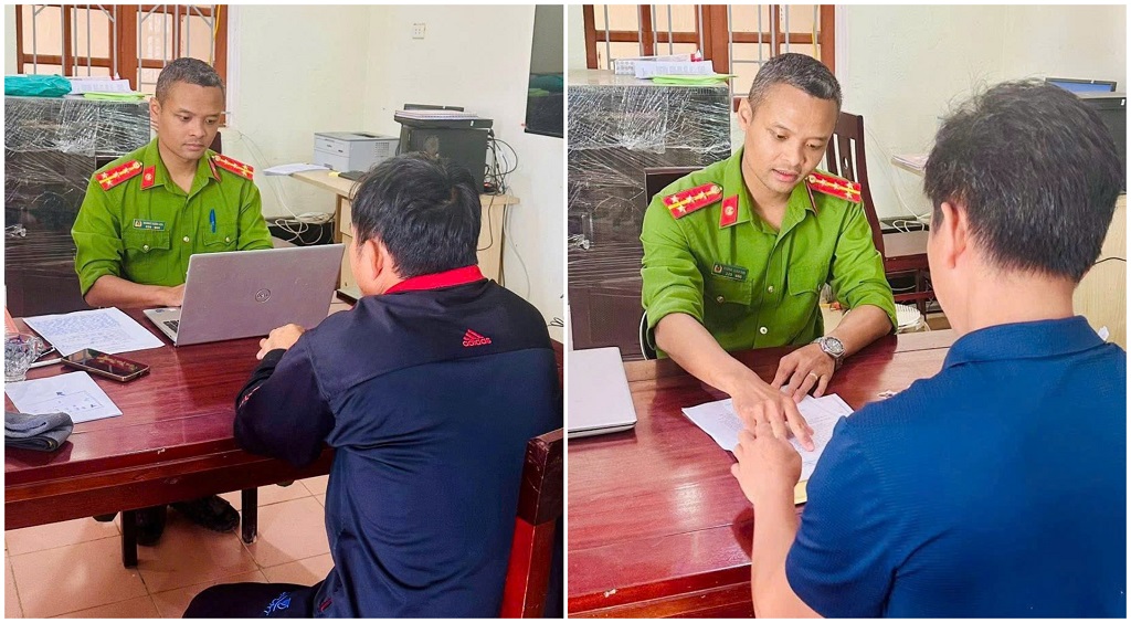 Công an xã Huồi Tụ làm việc với 02 trường hợp V.B.C. và V.B.D.