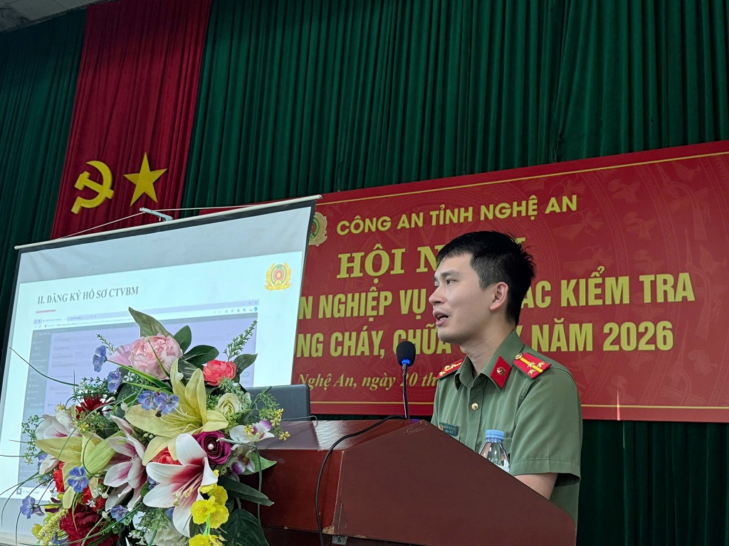 Đại diện Lãnh đạo, Chỉ huy Phòng Cảnh sát PCCC và CNCH và Phòng chức năng Công an tỉnhtập huấn nghiệp vụ kiểm tra về phòng cháy, chữa cháy năm 2026