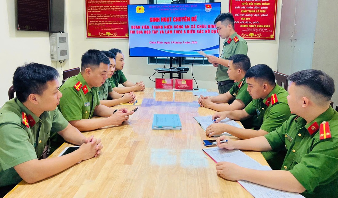 Công an xã Châu Bình sinh hoạt chuyên đề “Đoàn viên, thanh niên thi đua học tập và làm theo 06 điều Bác Hồ dạy”