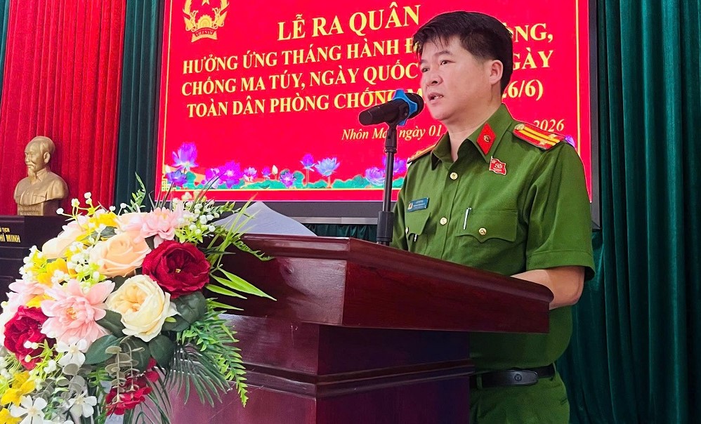 Công an xã Nhôn Mai ra quân hưởng ứng Tháng hành động phòng, chống ma túy năm 2026