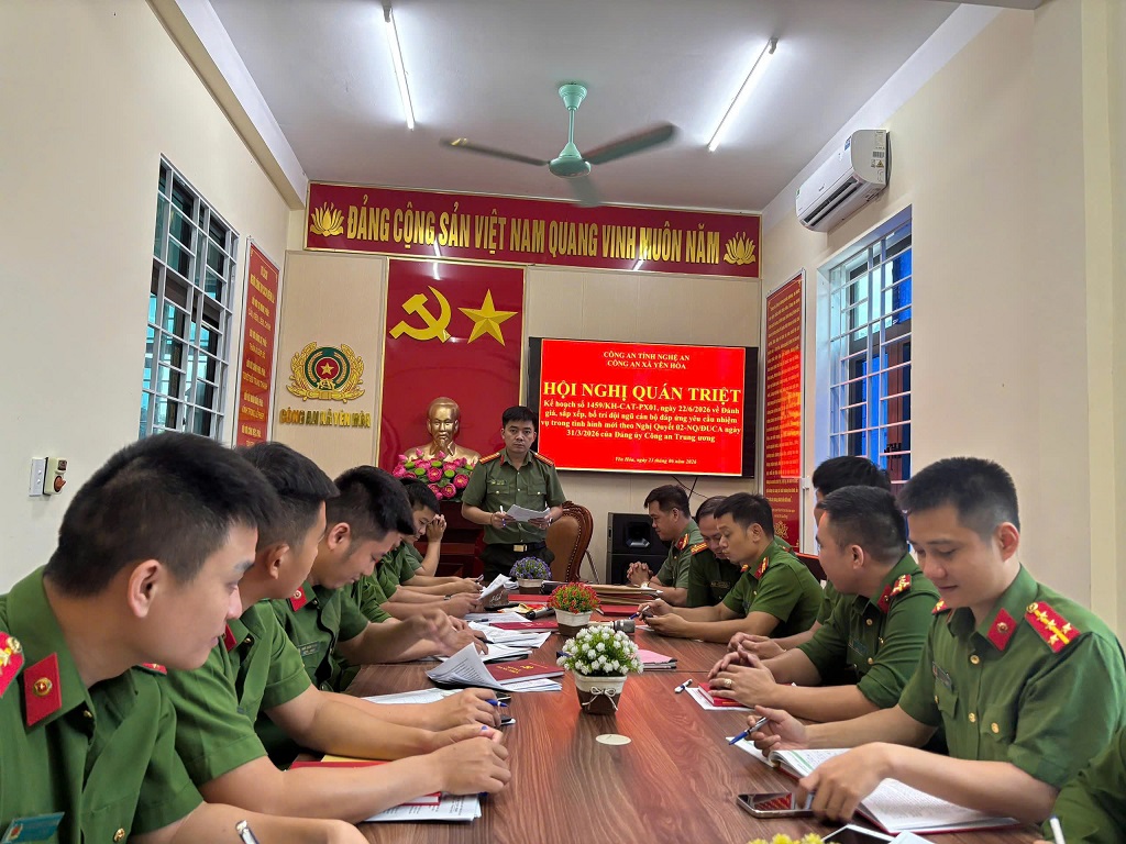 Công an xã Yên Hòa tổ chức Hội nghị quán triệt kế hoạch đánh giá, sắp xếp, bố trí đội ngũ cán bộ theo Nghị quyết số 02
