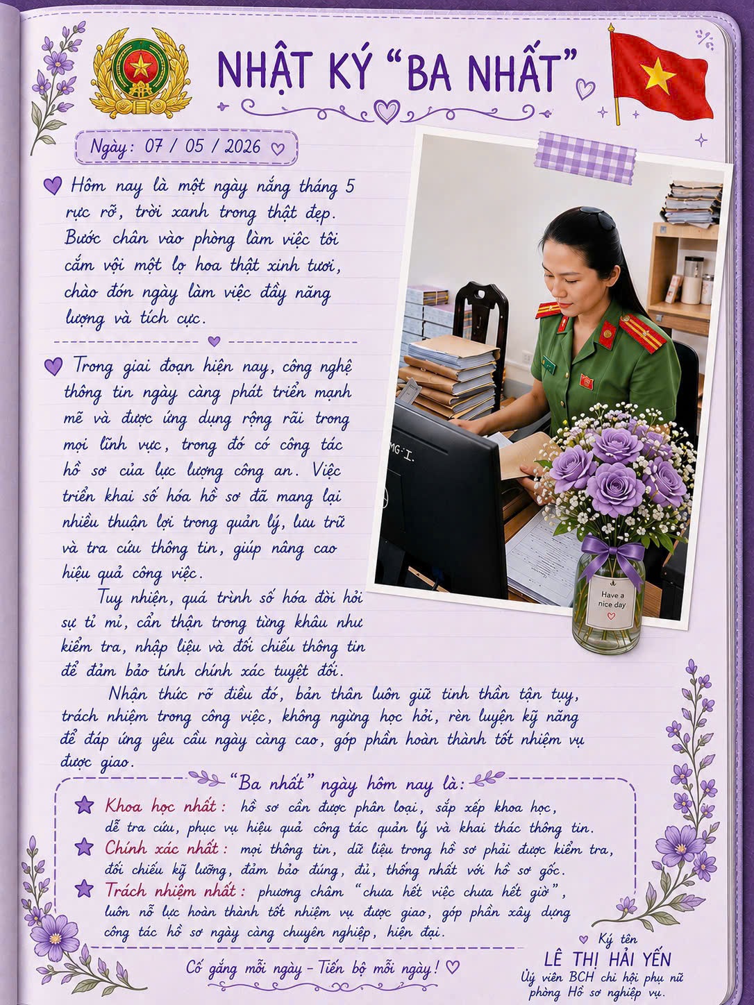Hội Phụ nữ Phòng Hồ sơ nghiệp vụ lan tỏa phong trào “Viết Nhật ký Ba Nhất”
