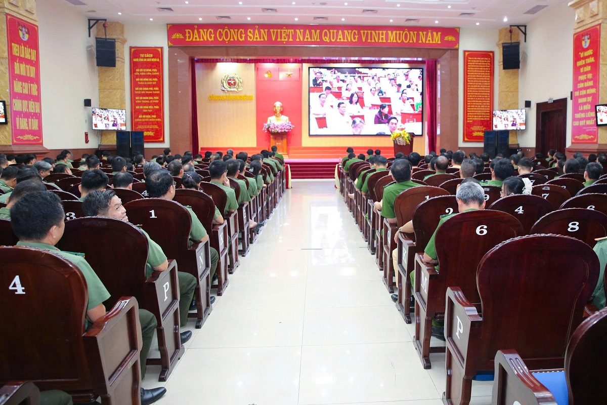 Toàn cảnh Hội nghị tại điểm cầu Công an tỉnh Nghệ An
