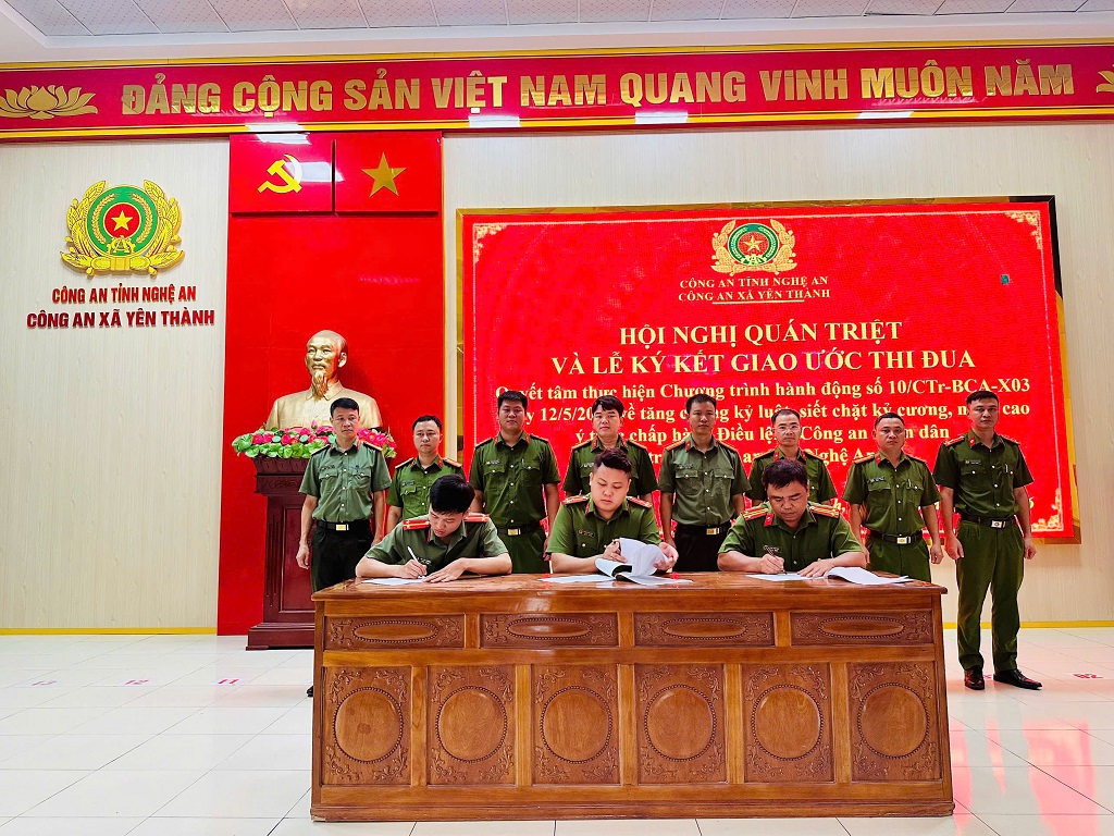 Công an xã Yên Thành ký kết giao ước thi đua quyết tâm thực hiện chương trình hành động số 10 của Bộ Công an