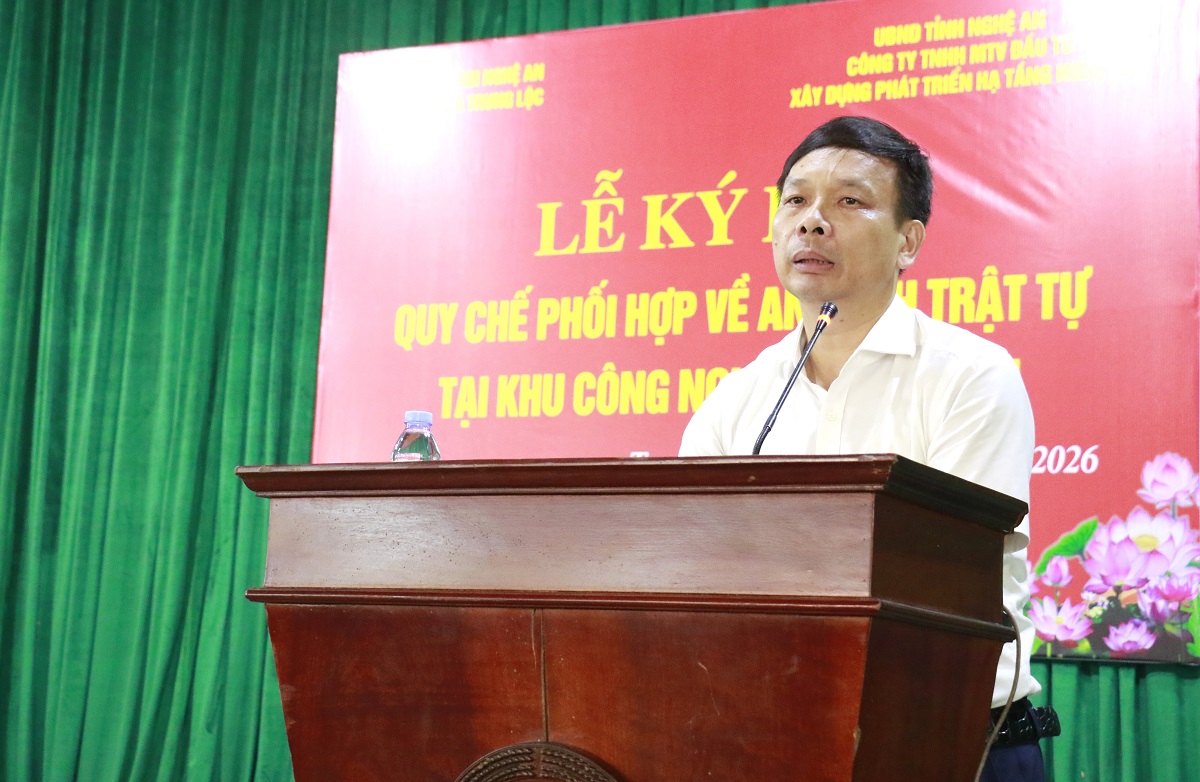 Đồng chí Trần Nguyên Hòa, Phó Bí thư Đảng ủy, Chủ tịch UBND xã Trung Lộc phát biểu