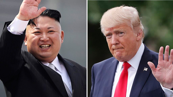 Nhà lãnh đạo Triều Tiên Kim Jong-un (phải) và Tổng thống Mỹ Donald Trump.