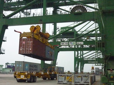 Tăng cường liên kết vùng sẽ góp phần thúc đẩy phát triển hệ thống cảng biển trên địa bàn tỉnh BR-VT. Trong ảnh: Bốc xếp hàng hóa tại cảng SP-PSA (huyện Tân Thành). Ảnh: THÀNH HUY
