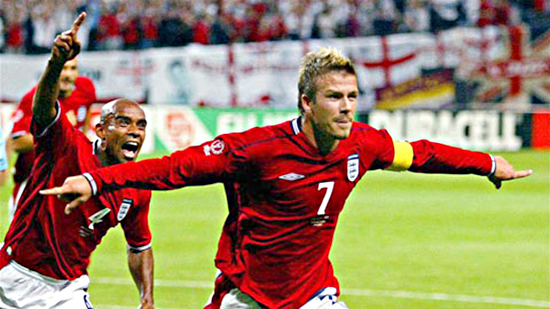 Tiền vệ, đội trưởng tuyển Anh, Beckham tại World Cup 2002.