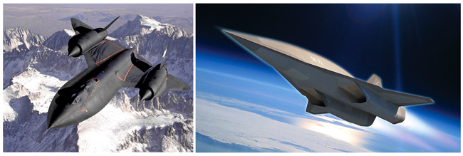 SR-71 chưa từng trúng hỏa lực đối phương, dù đã từng bị hàng ngàn quả tên lửa nhắm bắn và đồ họa thế hệ tiếp theo của SR-71 (SR-72 ảnh phải). 