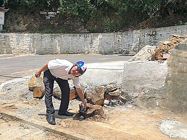 Vị trí cây bàng đã bị chặt hạ tại đầu hẻm 36, đường Vi Ba, phường Thắng Nhì, TP.Vũng Tàu.