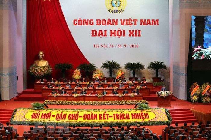 Quang cảnh Phiên trọng thể Đại hội Công đoàn Việt Nam lần thứ XII.