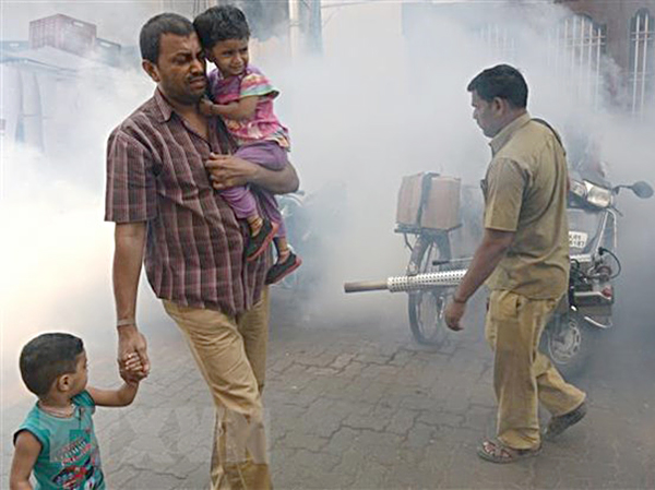 Phun thuốc khử trùng nhằm ngăn chặn sự lây lan của virus Zika tại Mumbai, Ấn Độ. 