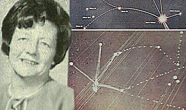 Bà Betty, chòm sao do bà vẽ (dưới) và chòm sao Zeta Reticuli (trên) do kính thiên văn Hubble chụp được.