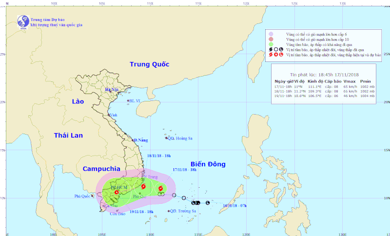 Đường đi dự kiến của bão số 8. Nguồn: Trung tâm dự báo Khí tượng thủy văn Trung ương.  