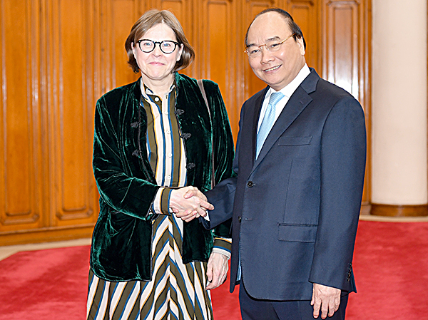 Thủ tướng Nguyễn Xuân Phúc và Phó Chủ tịch Nghị viện châu Âu Heidi Hautala.