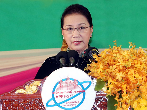 Chủ tịch Quốc hội Nguyễn Thị Kim Ngân phát biểu tại Lễ khai mạc Hội nghị lần thứ 27 Diễn đàn Nghị viện châu Á-Thái Bình Dương (APPF-27).