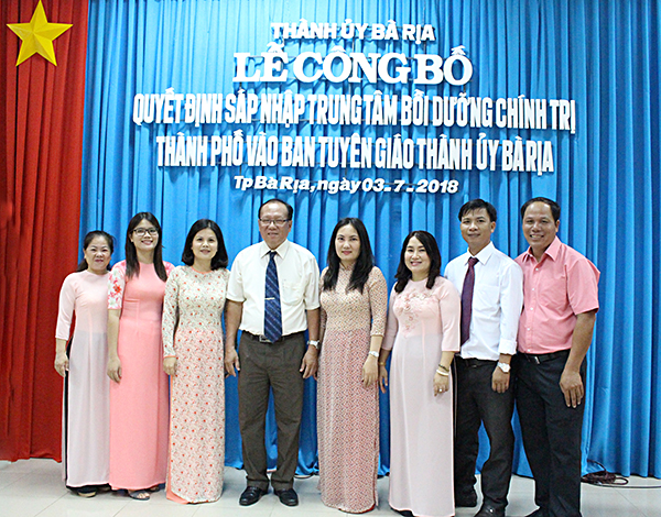 Sau khi sáp nhập Trung tâm Bồi dưỡng Chính trị TP. Bà Rịa vào Ban Tuyên giáo, Ban Tuyên giáo TP. Bà Rịa còn lại 8 cán bộ, công chức.