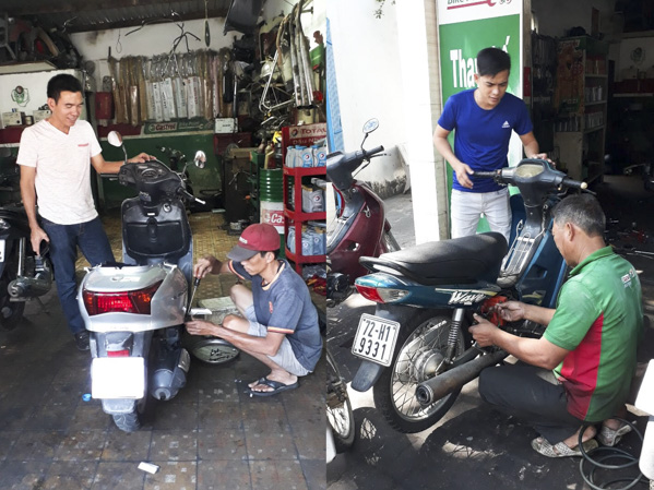 Nhân viên tiệm xe Lộc (189, Phạm Hồng Thái, TP. Vũng Tàu) sửa xe cho khách.