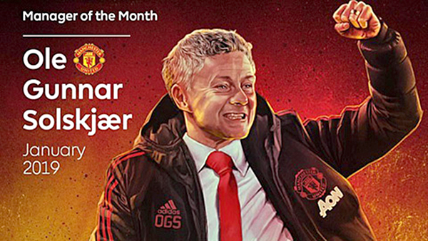 Solskjaer là HLV xuất sắc nhất Ngoại hạng Anh tháng 1-2019.