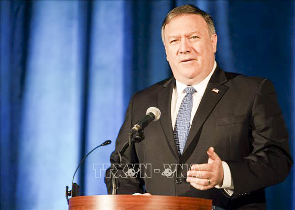 Ngoại trưởng Mỹ Mike Pompeo tại cuộc họp báo ở Washington, DC. Ảnh: AFP