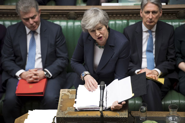 Thủ tướng Anh Theresa May tại Nghị viện trong cuộc tranh luận về Brexit, ngày 13-3.