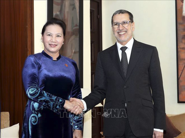 Chủ tịch Quốc hội Nguyễn Thị Kim Ngân hội kiến với Thủ tướng Maroc Saadeddine Othmani. Ảnh: Trọng Đức