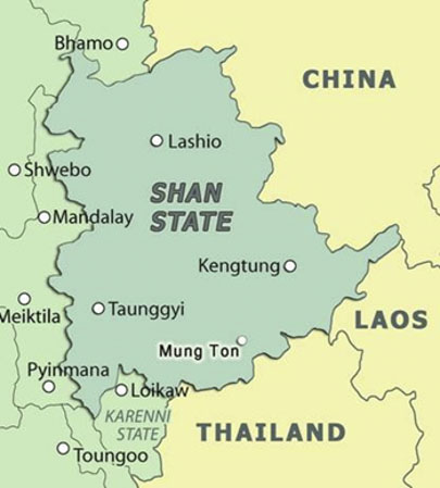 Vị trí bang Shan của Myanmar. Đồ họa: LVFB.