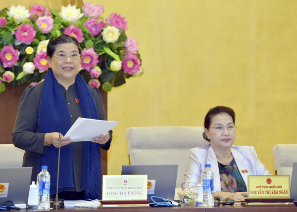 Phó Chủ tịch Thường trực Quốc hội Tòng Thị Phóng phát biểu tại phiên họp. Ảnh: TRỌNG ĐỨC