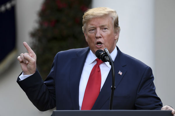 Tổng thống Mỹ Donald Trump phát biểu  tại Nhà Trắng ở Washington D.C, Mỹ. 