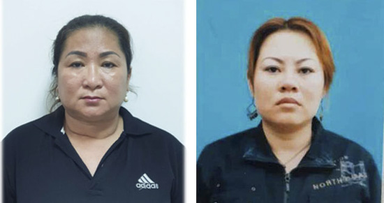 Đối tượng Nguyễn Thị Mỹ Trang tại cơ quan công an và Nguyễn Thị Hằng (hiện đang ở Trung Quốc).