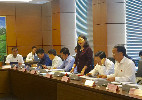 Đại biểu Nguyễn Thị Yến (Bà Rịa-Vũng Tàu) phát biểu tại buổi thảo luận ở tổ. Ảnh: QUỐC KHÁNH