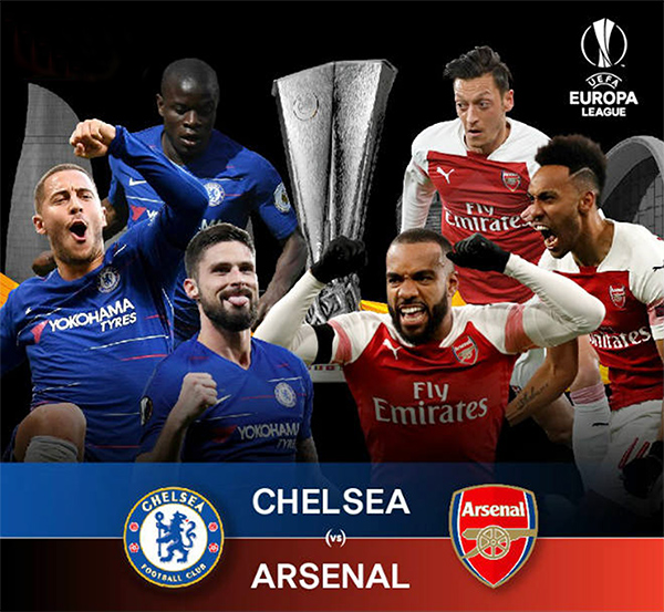 Trận chung kết Europa League giữa Chelsea và Arsenal sẽ được phát sóng vào lúc 2h00 sáng 30-5 trên kênh K+PM.