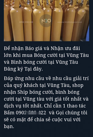 Các bình khí N2O được rao bán công khai trên mạng để “sản xuất bóng cười”.